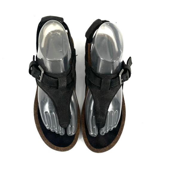 Teva Black Suede Women's Mahonia 3-Point Thong Wedge Cork Buckle Sandal 8 - Picture 2 of 7